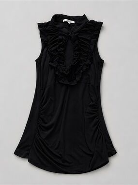 Urban Behavior Black Sleeveless Ruffled Top with Collar Button